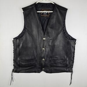 Milwaukee Leather Vintage Black Mens Lace Up Sides Buffalo Nickle Snaps Size 48